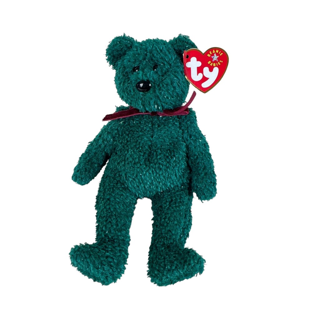 MWMT Ty Beanie Babies 2001 Holiday Teddy Bear Green Plush Vintage Collectible